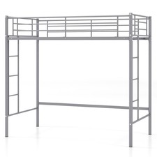 COSTWAY Metal Loft Bed Space-saving Loft Bed Frame with 2 Ladders-Silver