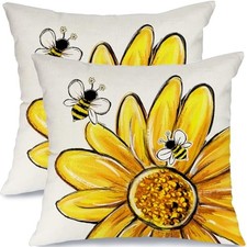 Daisy Bee Throw Pillow Covers Set of 2, 18" x 18" Pack of 2 Daisy-white