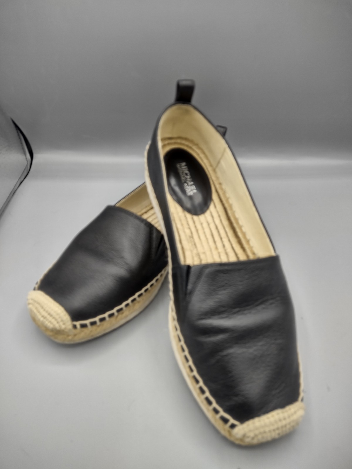 Michael Kors Women's Hastings Slip on Black Leather Espadrille Shoe Size 7.5