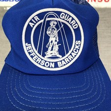 VINTAGE Jefferson Barracks Air Guard Hat Cap Snap Back Trucker Mesh Mens 80s