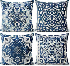 M-Qizi Blue Throw Pillow Covers - Blue Pillow Covers 18x18 Set of 4 Decorativ...