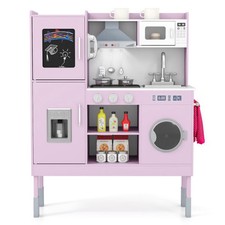 Pretend Play Kitchen Toy Kitchen Playset with Range Hood Ice Maker and Telephone