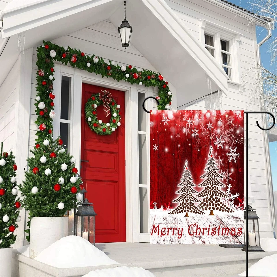Merry Christmas Tree Red Garden Flag Winter Snowflake Double Sided Flags 12" X 1 - Image 3 of 4