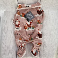 Christmas Dog Pajamas PJ SMALL Pink Santa Claus Velour Holiday Winter Berkshire