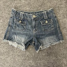 Mudd Denim Shorts Womens Size 3 Dark Wash Raw Hem Frayed Utility Pockets Casual