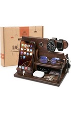 Wood Phone Docking Station for Men -Desk or Nightstand Organizer-Birthday Gifts