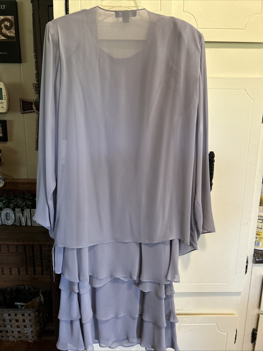SL Fashions SLNY Women Concrete Grey Chiffon Tiered 2 PC Cocktail Dress US  16 | eBay