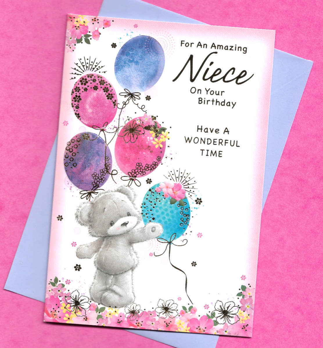 Amazing Niece Birthday Wishes Card Lovely Balloons Nice Message 19x13cm