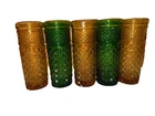 Vintage Anchor Hocking Tumblers/Vases Diamond Point Pattern 6.25” Tall Set Of 4