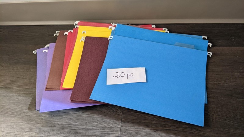 20 Hanging Folders with 20 Tabs,  Assorted Colors