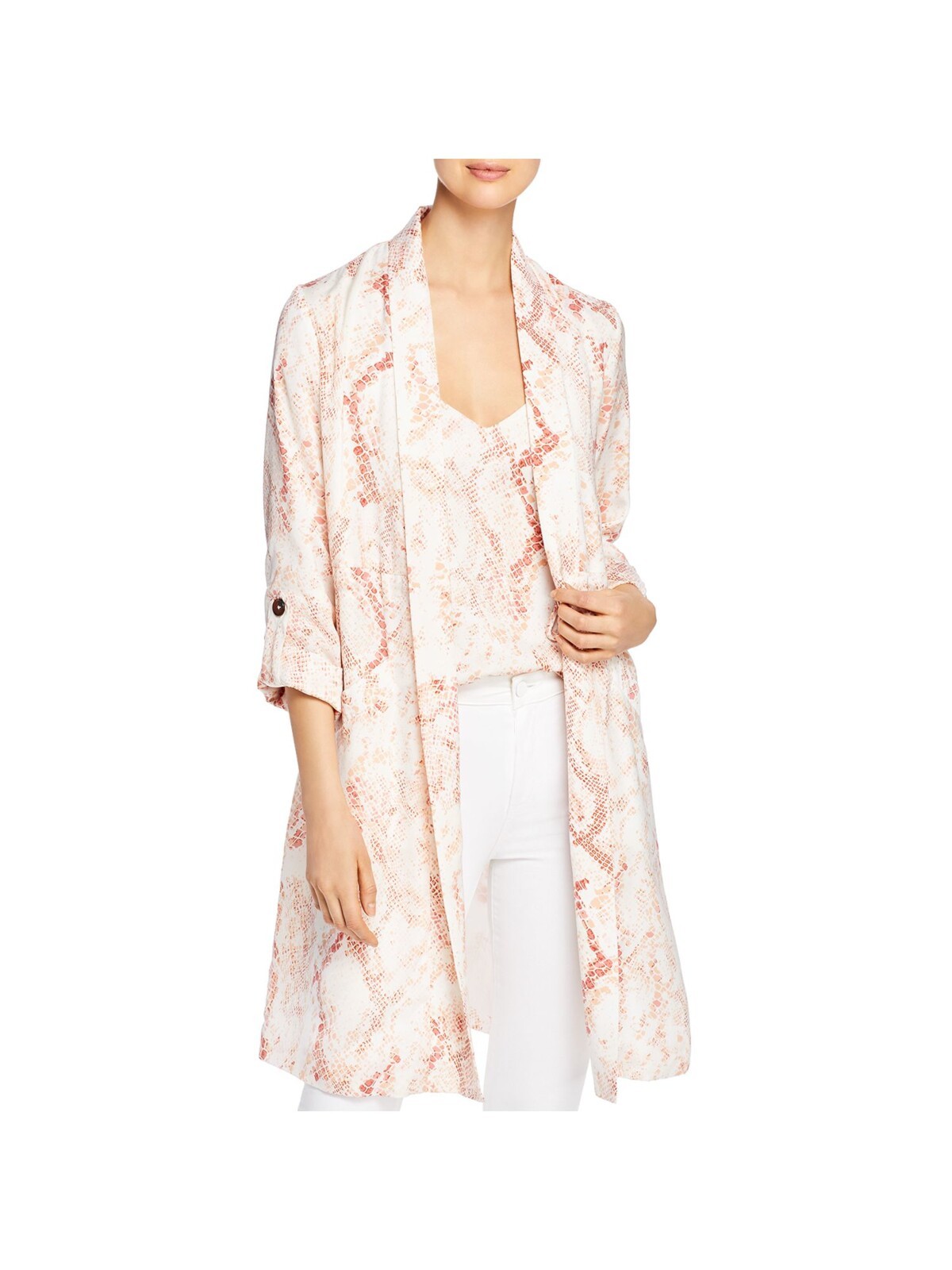 CUPCAKES AND CASHMERE Womens Beige Roll Tab Sleeve Trench Coat Medium