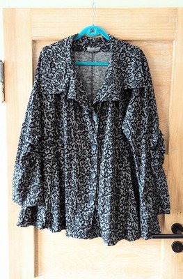 Kekoo  Lagenlook Bluse Tunika Jacke 3/46 48 50 schw.grau floral weite A-Linie