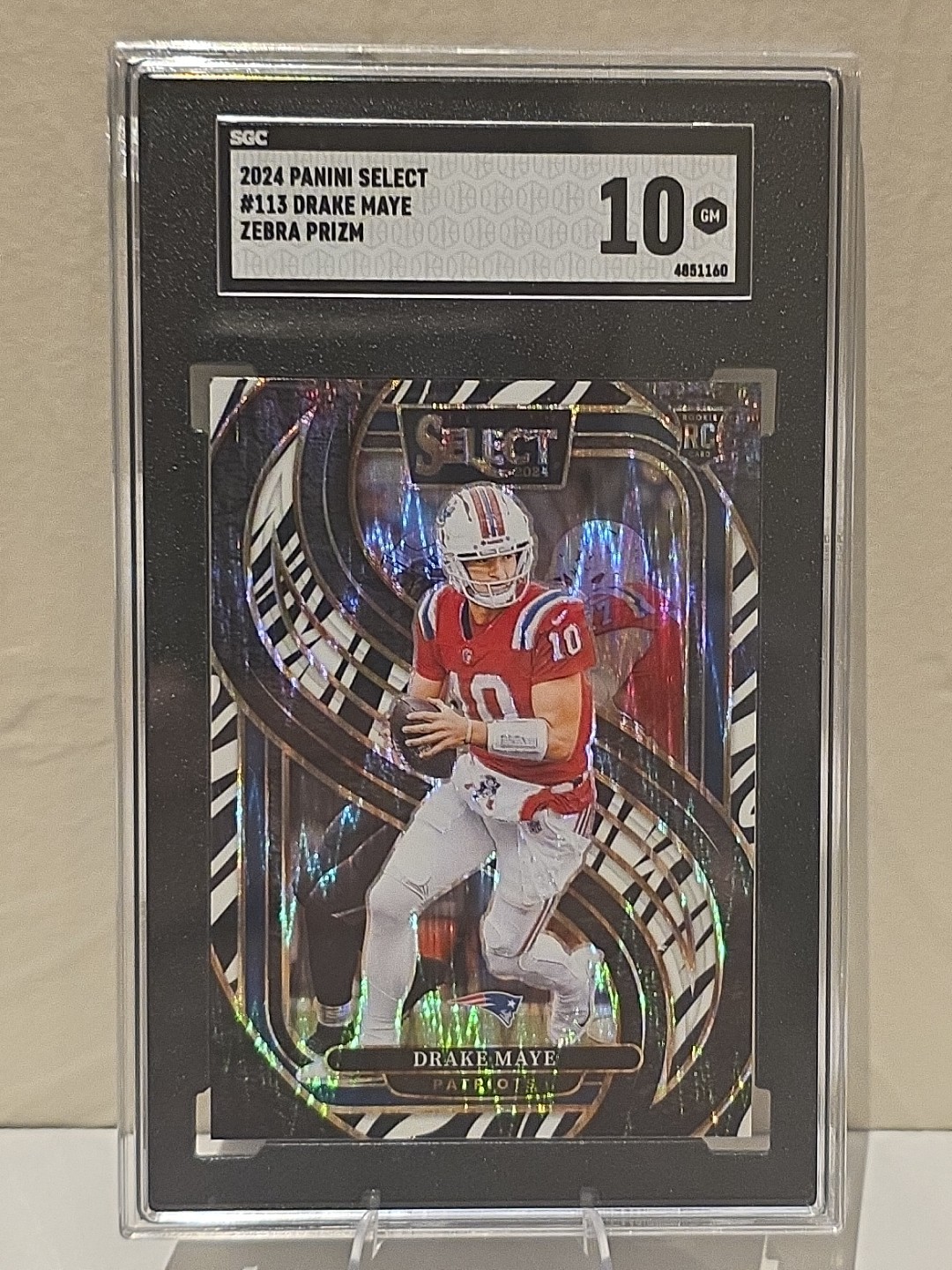 2024 Panini Select - Premier Level Drake Maye #113 Zebra Prizm (RC) SGC 10