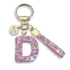 Pink Blue White Initial Letter Keychain Gift for Girls Bling Sparkly Cute Bac...