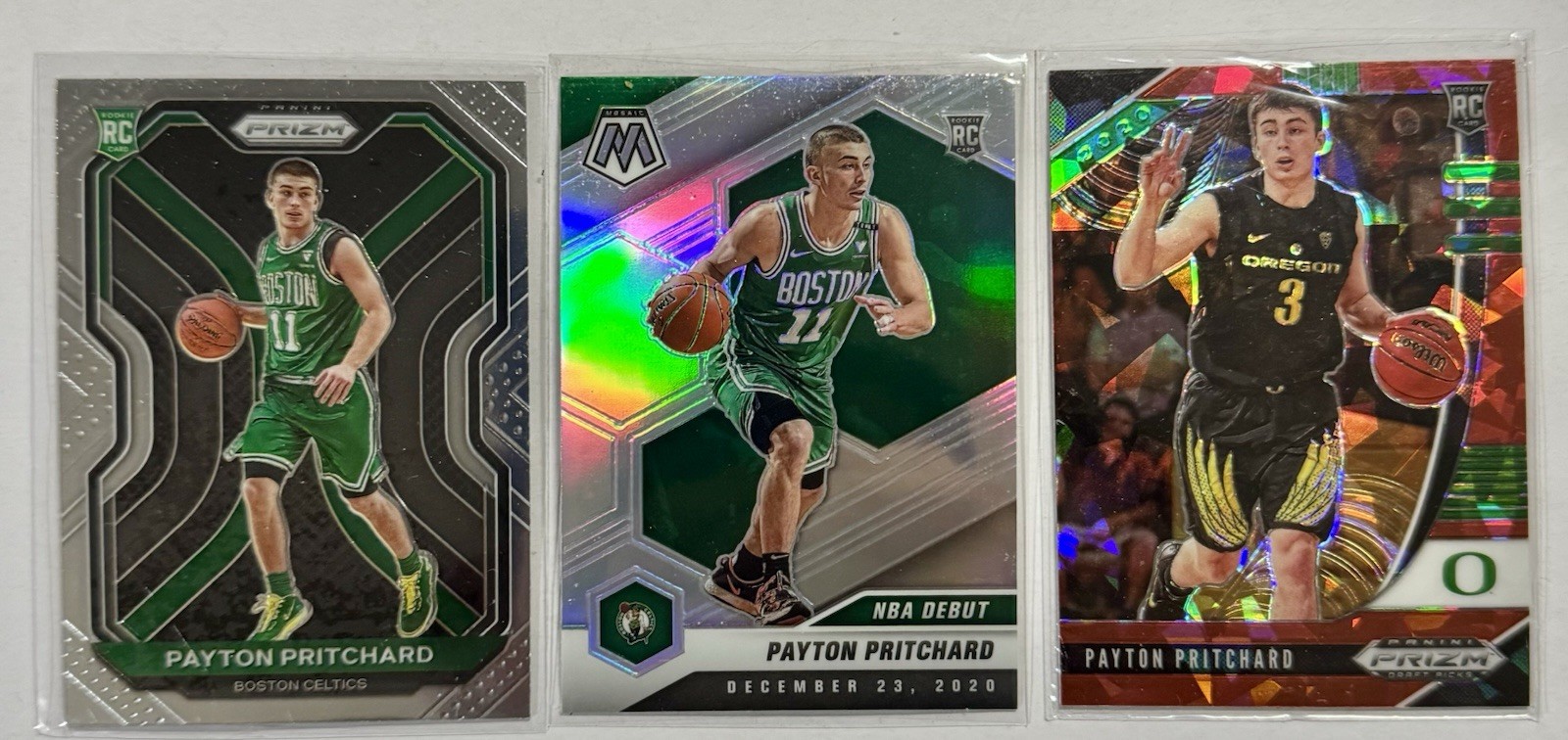 2020-21 Prizm Payton Pritchard #257 RC + Mosaic #269 Silver + Red Ice #36