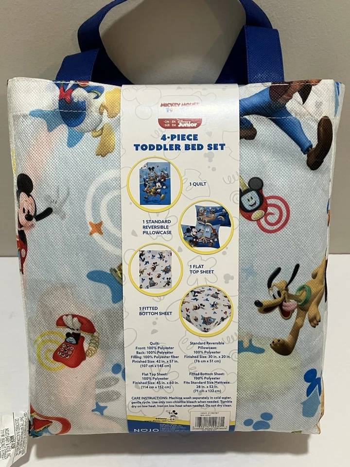Conjunto de lençóis infantis Disney Junior Mickey 4 peças bolsa de transporte NOVO - Imagem 3 de 4