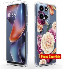 Moto G 2025/2026 Case: Women Girls Flower Floral TPU Rubber Phone Cover Purple