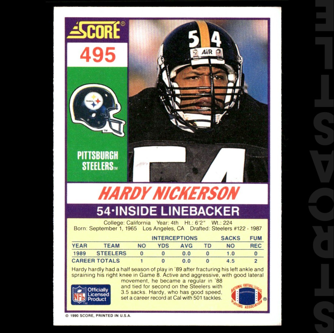 Hardy Nickerson 1990 Score #495 Pittsburgh Steelers 🏈 Football