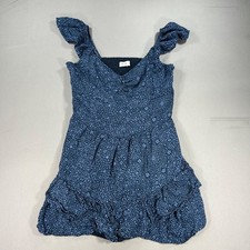 Hollister Blue Mini Dress Large Tiered Ruched Flutter Sleeve 100% Cotton