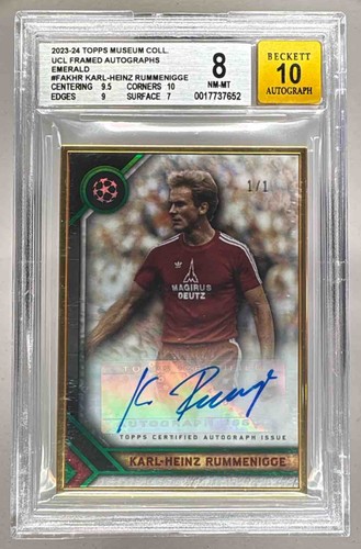 Karl-Heinz Rummenigge 2023 Topps Museum UEFA Emerald Framed Auto 1/1 BGS 8/10