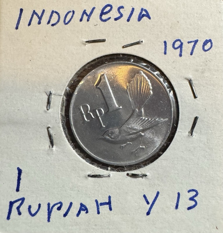 HIGH GRADE BU 1970 INDONESIA 1 RUPIAH WHITE-BROWED FLYCATCHER BIRD  COIN-DEC176