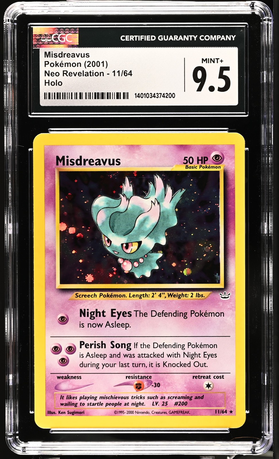 Pokemon CGC MINT+ 9.5 Misdreavus - Neo Revelation - Card Number 11/64