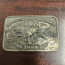 Vintage 1988 BASS Bass Anglers Sportsman Society Brass Belt Buckle USA Made 3x2"