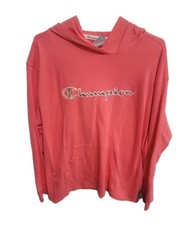 Champion Women XL Hoodie Pink Rainbow Script Logo Lightweight Cotton Sweatshirt