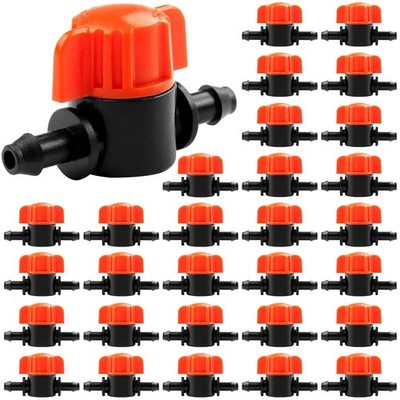 JAYEE 30Pcs Drip Irrigation 1/4 inch Barbed Valve, Drip Line Parts 1/4'' Shut Off