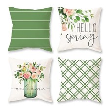 Spring Pillow Covers 18x18 Inch Set of 4 Hello Spring 18" x 18" Pack of 4 