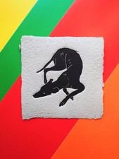 Greyhound Original Linocut Dog Signed Print Limited Ed Unframed