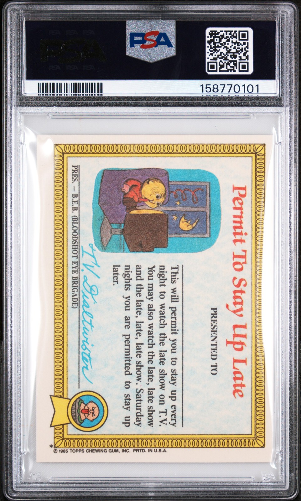 1985 GARBAGE PAIL KIDS STICKERS #1A NASTY NICK PSA 7 view 2