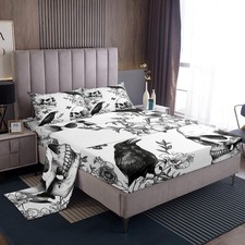 Sugar Skull Sheet Set King Size Happy Halloween Bed Sheets Set for Boys Girls...