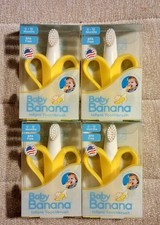   4 PACK  Baby Banana Yellow Infant Toothbrush, Easy to Hold, Made in the USA