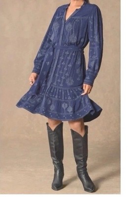 NWT Sundance Addison Blue Boho Artisanal Western Effortless Style Dress PL