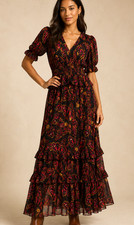 FARM Rio Butterfly Sky Maxi Dress Small Smocked Tiered Ruffle NWT $265 🌺