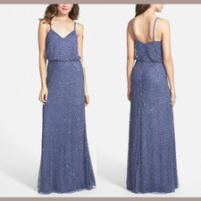 NEW Adrianna Papell 2 Embellished Blouson Gown in Dark Heather M190
