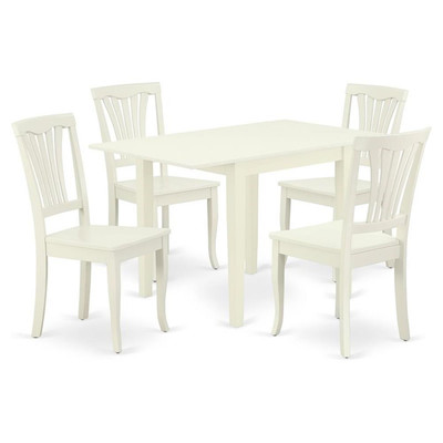 East West Furniture Norden 5-piece Wood Dining Table Set in Linen White