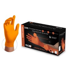 First Glove Orange Nitrile Gloves 8 Mil Heavy Duty Diamond Grip Texture