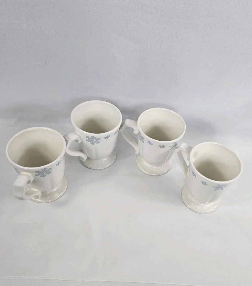 Vicky Howard Houston Harvest White Blue Snowflakes Footed Coffee Mugs Set of 4  - Image 3 of 4