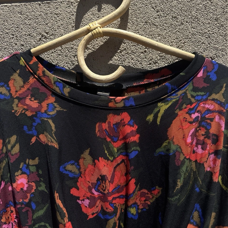 Блузка Cynthia Steffe черная с цветочным рисунком плиссированная спереди топ размер XL - Изображение 3 из 4