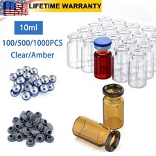 500/1000Pcs 10ml Amber Glass Vials Clear Headspace Lab Vials w/ Cap Sample Vials