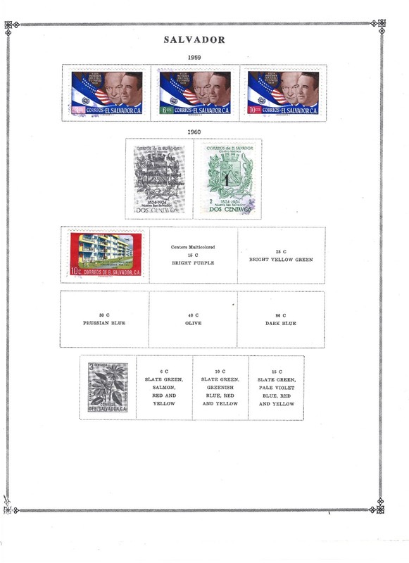 El Salvador stamps 1959-1964 hinged on album pages