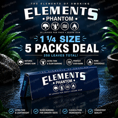  Elements 1 1/4 Phantom Rolling Papers Phenomenally Thin | 5 PACKS DEAL