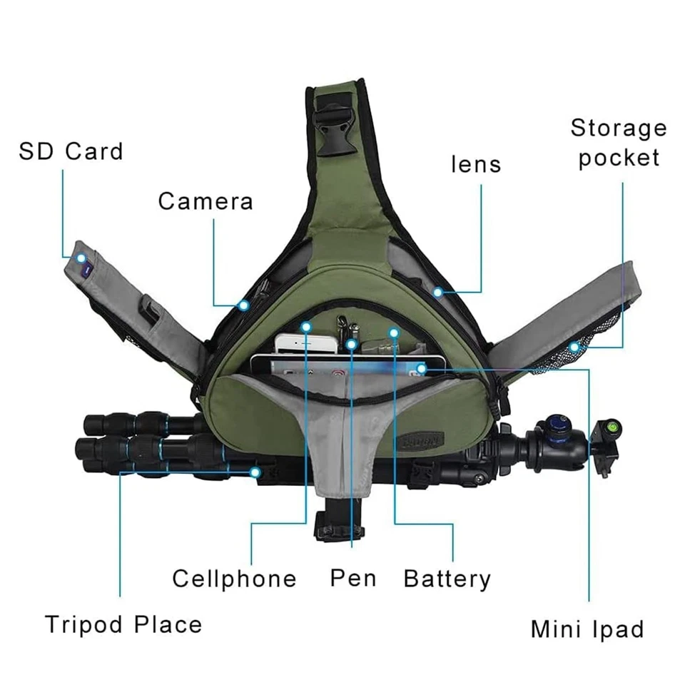 Bolsa para Cámara Mochila Eslinga Estuche para Cámara Impermeable con Cubierta para Lluvia Soporte para Trípode... Foto 3 de 4