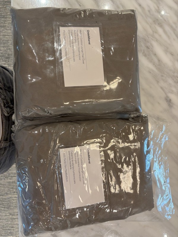 Lot of 2 Crate & Barrel Medium Outdoor Lounge Chair Covers New Sealed Taupe