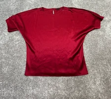 St.John Shirt Womens Small Red Satin Cold Shoulder Pullover