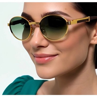 Round Gold Frame Sunglasses Gradient Green Lenses Women's Fashion Eyewear GAFAS