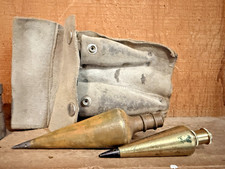 Brass Plumb Bob Lot (2) w/ Suede Case – Antique Carpenter Surveyor Collectible