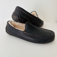 UGG Men's Ascot Slippers Brown Leather Size 10 5379 Driving Moccasin NWOB